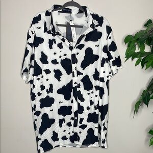 ROMWE Black and White Cow Print Casual Shirt